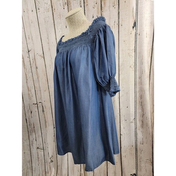 Imperial S Designer Denim Gusseted Off Shoulder Tunic Shirt Top Blouse EUC - Picture 4 of 15